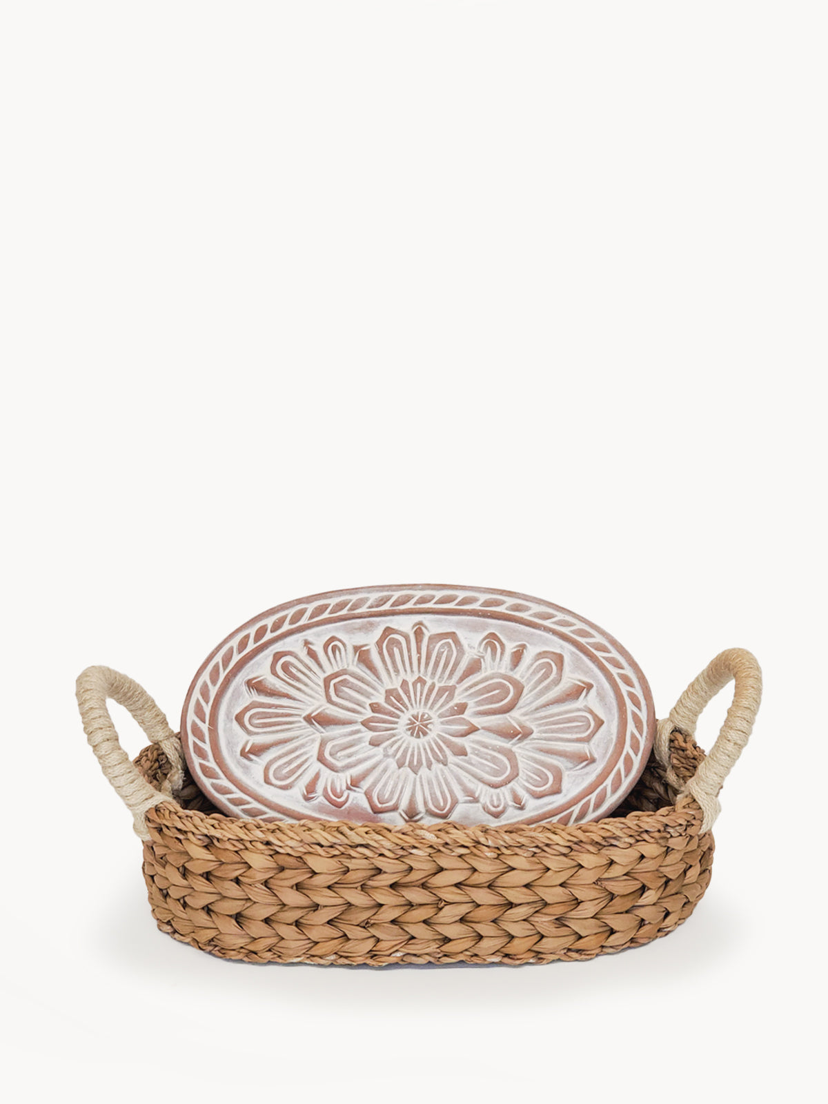 Flower Engraved Bread Warmer & Handwoven Basket Set-0