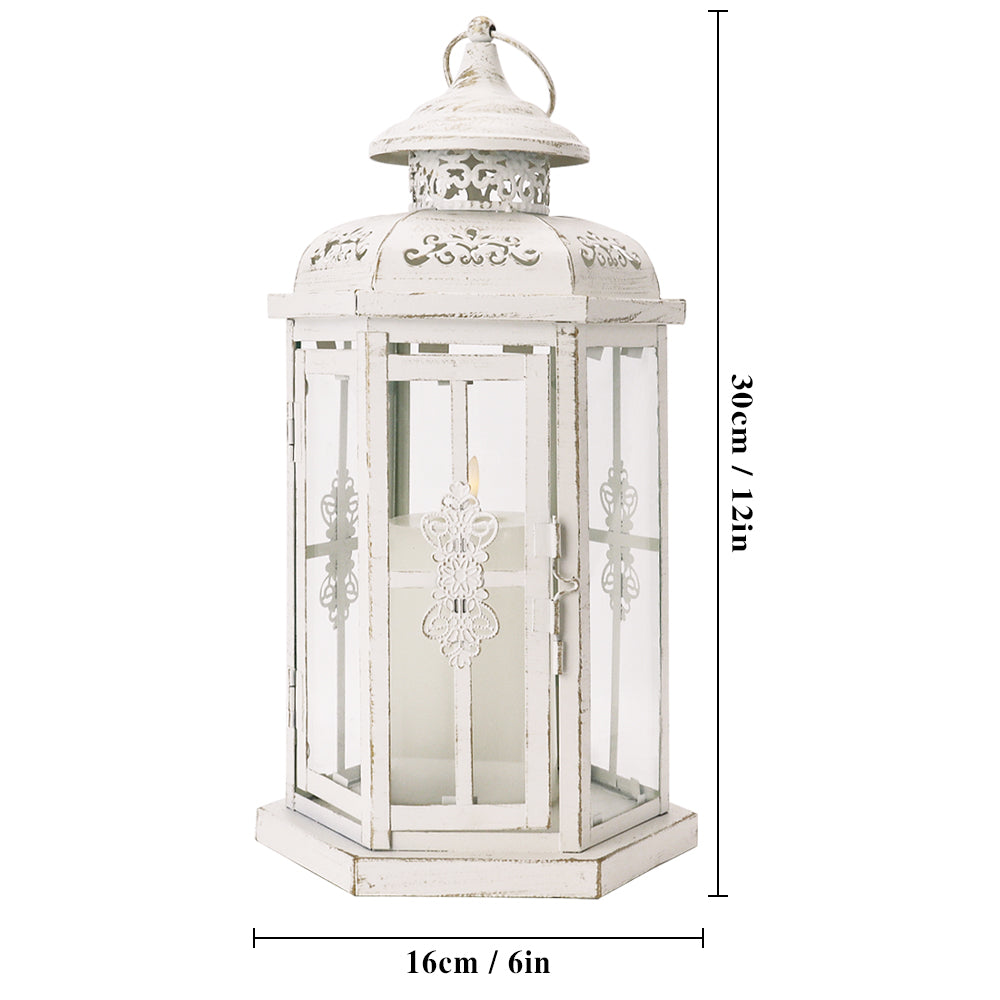 12" Medium White Candle Lantern with Gold Brush — Indoor/Outdoor Metal Lantern-3