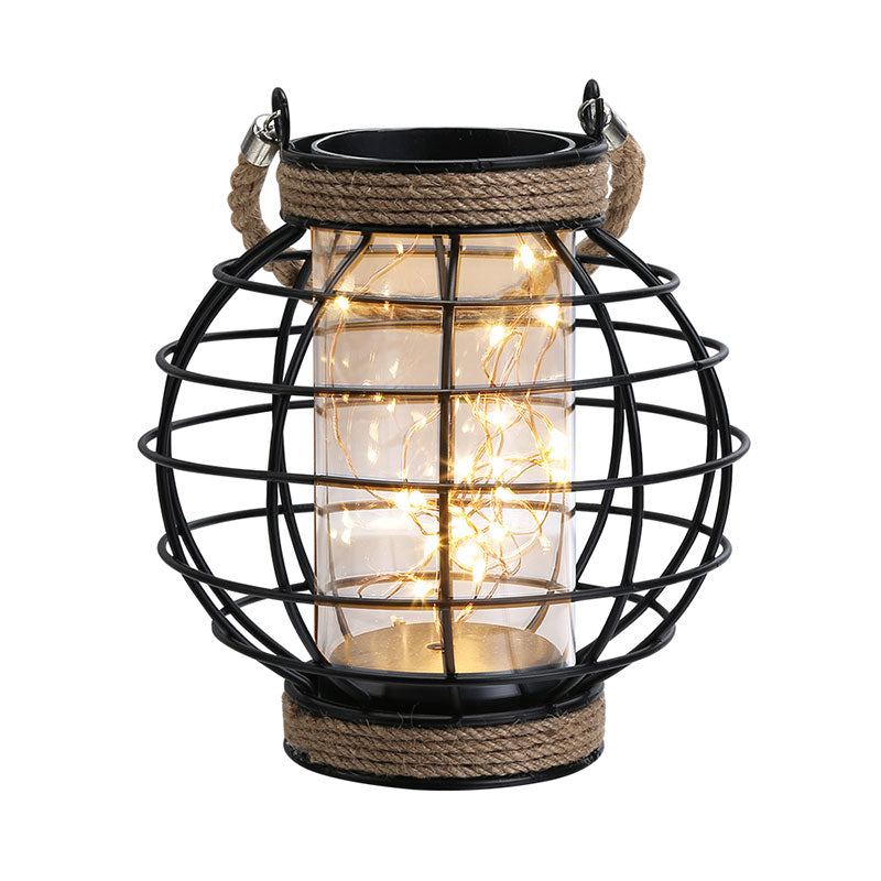 Hemp Rope Cage LED Table Lamp – 7.3" Battery Powered Fairy Light Lantern-1
