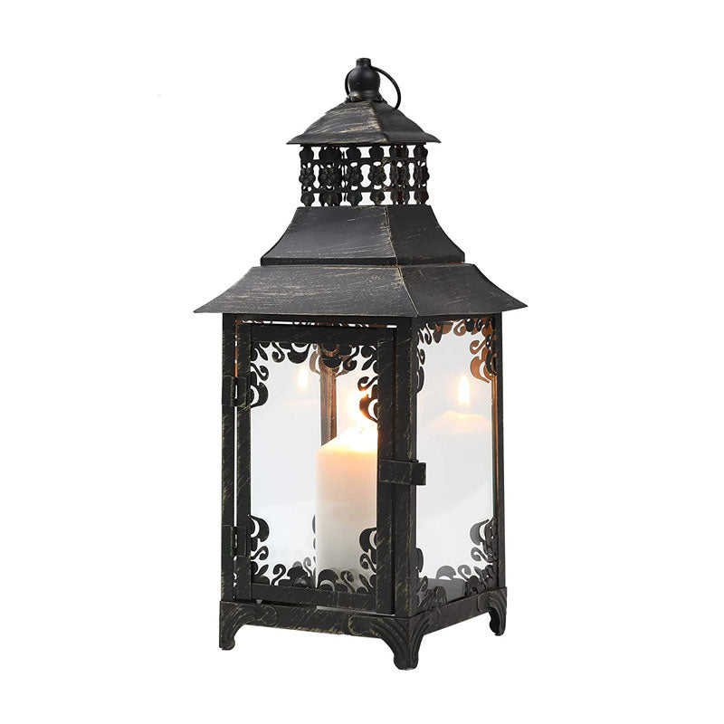 14.5" Vintage Style Candle Lantern – Decorative Metal & Glass Lantern-2