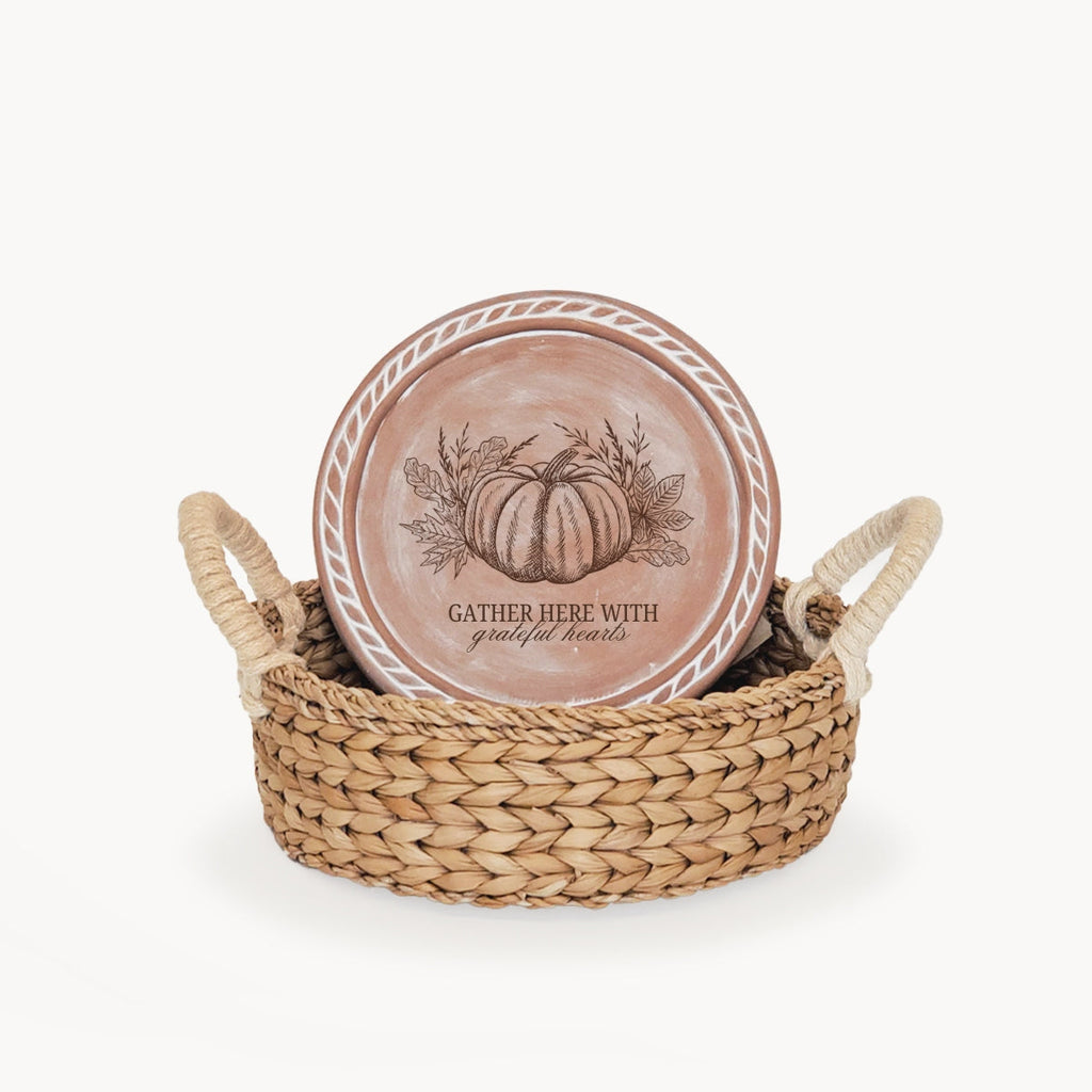 Pumpkin Harvest Bread Warmer & Woven Basket Set - Round-0