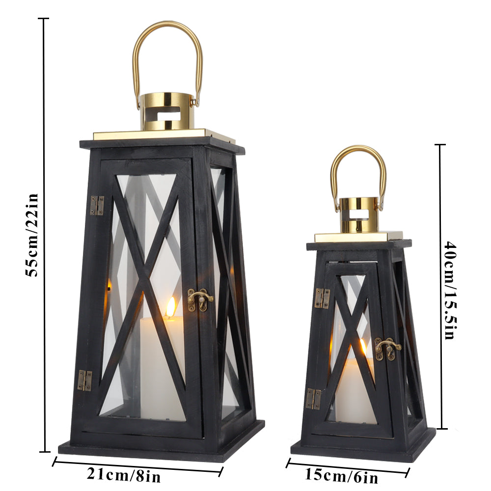 Set of 2 Rustic Metal Hanging Lanterns — 12" & 18"-4