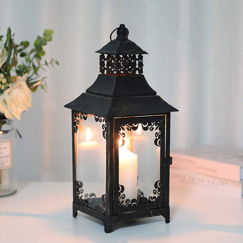 14.5" Vintage Style Candle Lantern – Decorative Metal & Glass Lantern-0