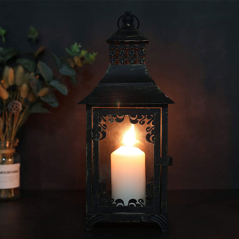 14.5" Vintage Style Candle Lantern – Decorative Metal & Glass Lantern-1