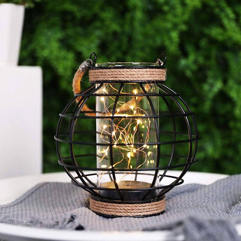 Hemp Rope Cage LED Table Lamp – 7.3" Battery Powered Fairy Light Lantern-0