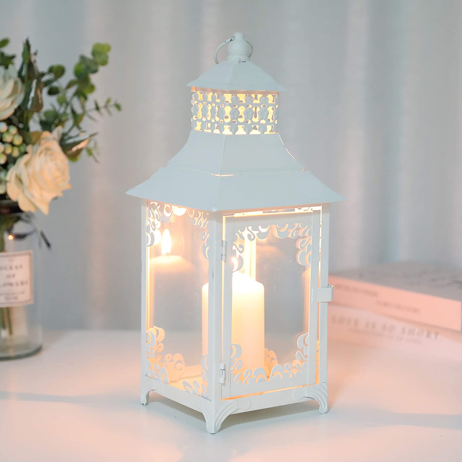 14.5" Vintage Style Candle Lantern – Decorative Metal & Glass Lantern-4