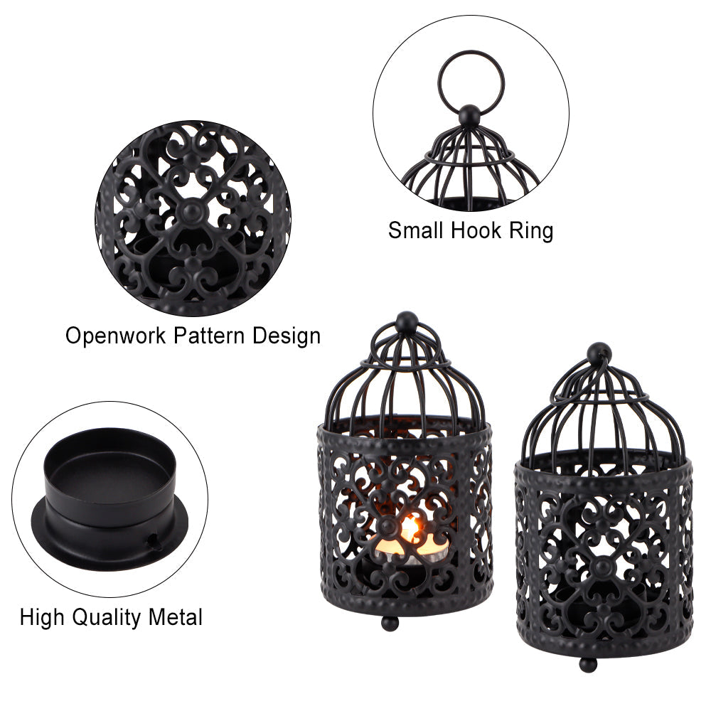 Vintage Birdcage Tealight Lantern Set – 6 pcs, Black (5.5")-4