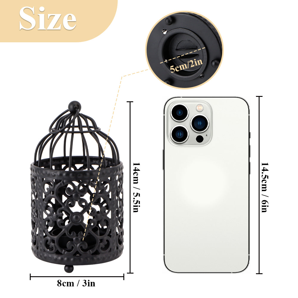 Vintage Birdcage Tealight Lantern Set – 6 pcs, Black (5.5")-3