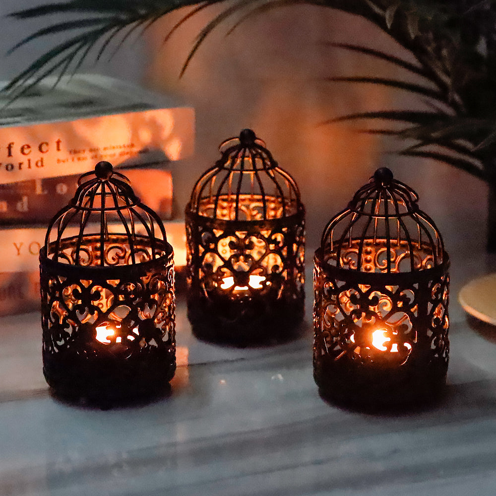 Vintage Birdcage Tealight Lantern Set – 6 pcs, Black (5.5")-2
