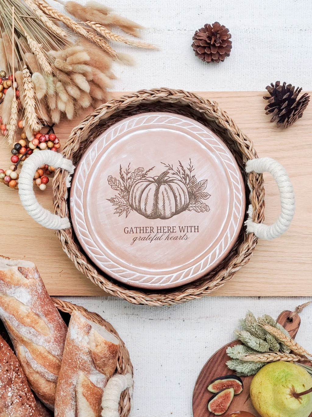 Pumpkin Harvest Bread Warmer & Woven Basket Set - Round-1