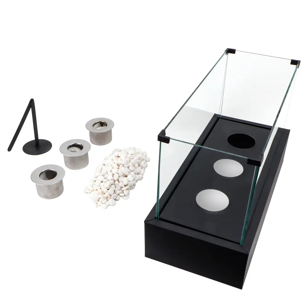 Portable Tabletop Fireplace - Rectangular Large Tabletop Fire Pit with Four-Sided Glass 18''L  -2