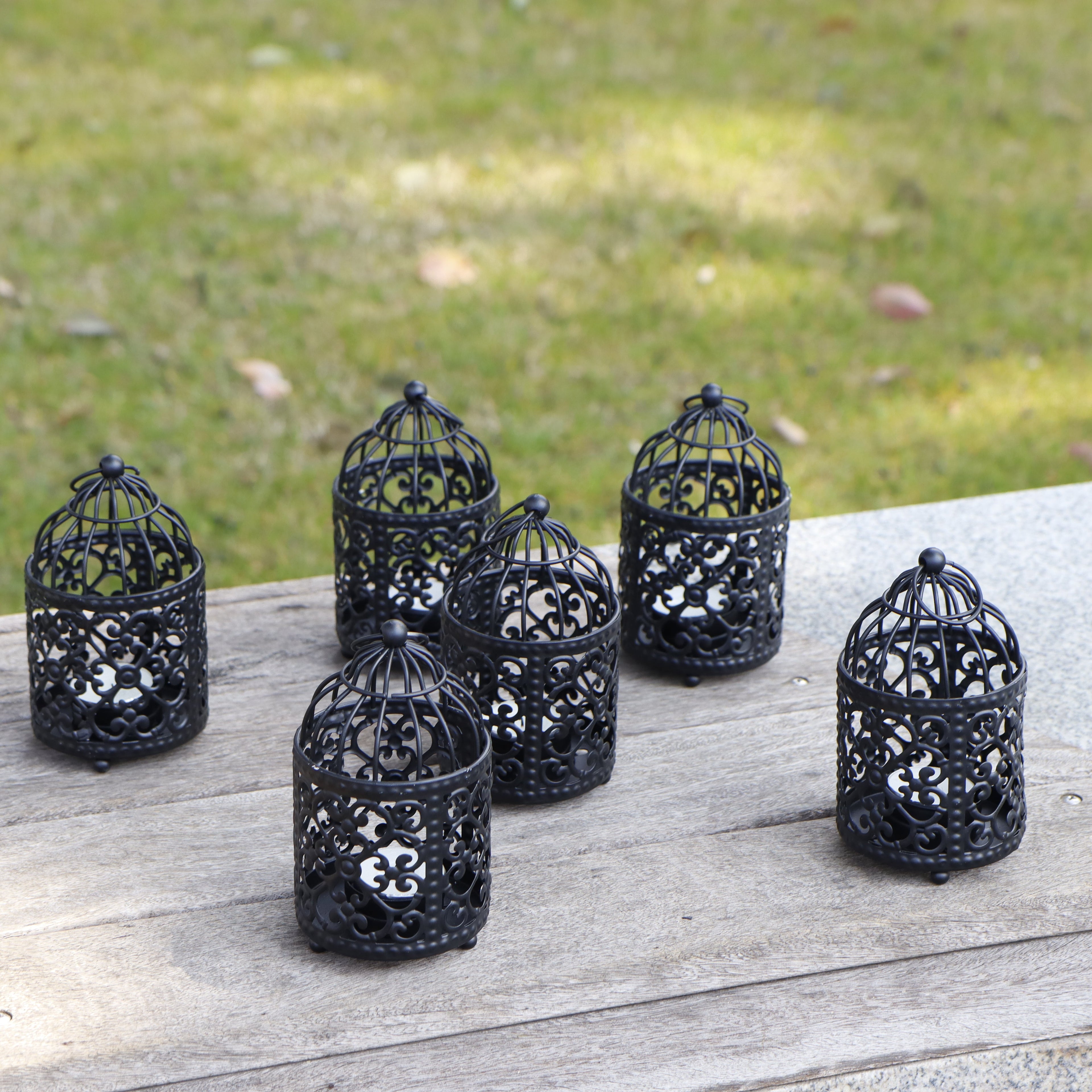 Vintage Birdcage Tealight Lantern Set – 6 pcs, Black (5.5")-0