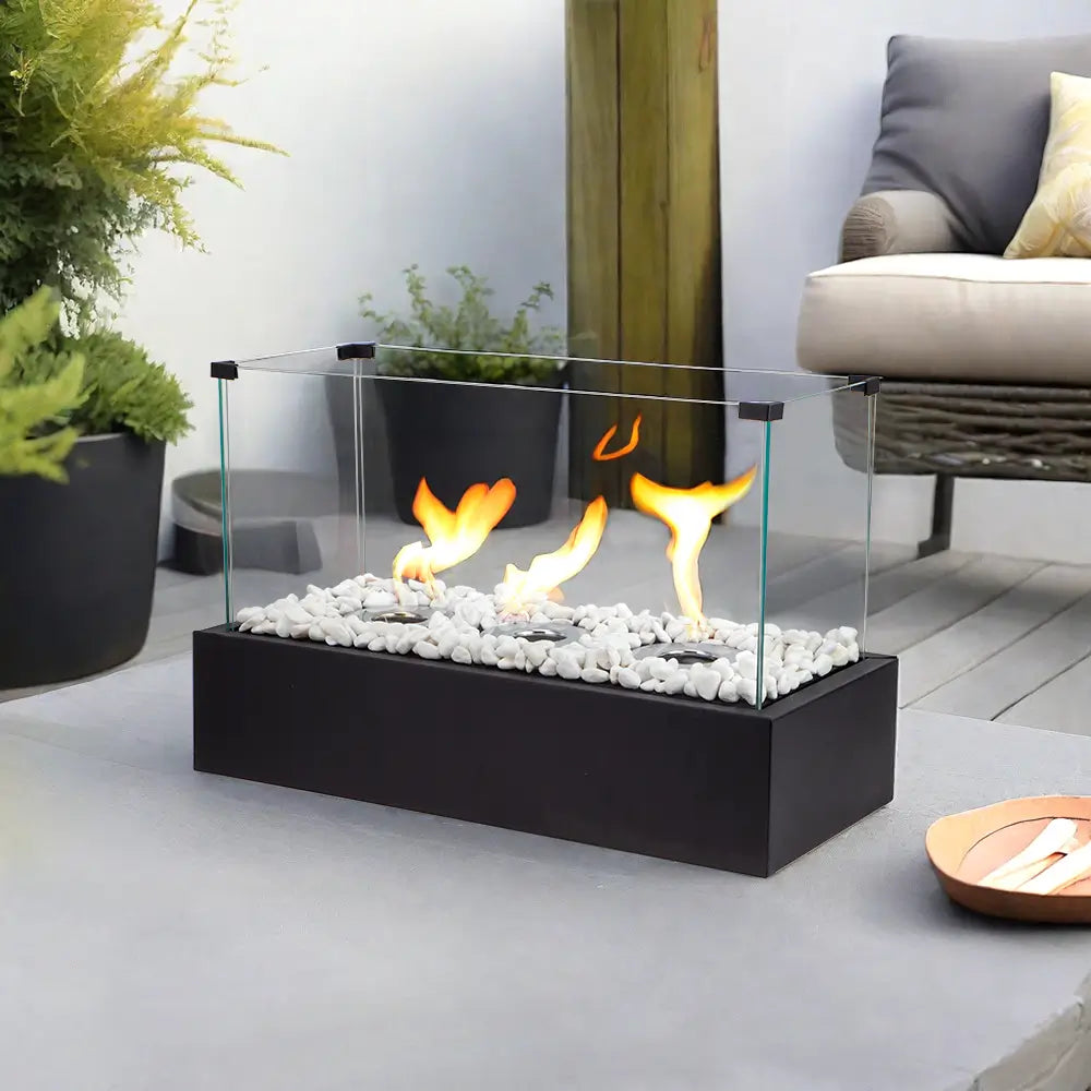 Portable Tabletop Fireplace - Rectangular Large Tabletop Fire Pit with Four-Sided Glass 18''L  -3