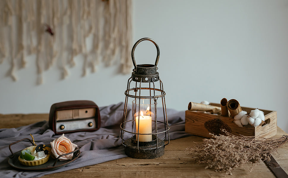 The Harvest Lantern — Vintage Iron & Glass Candle Holder