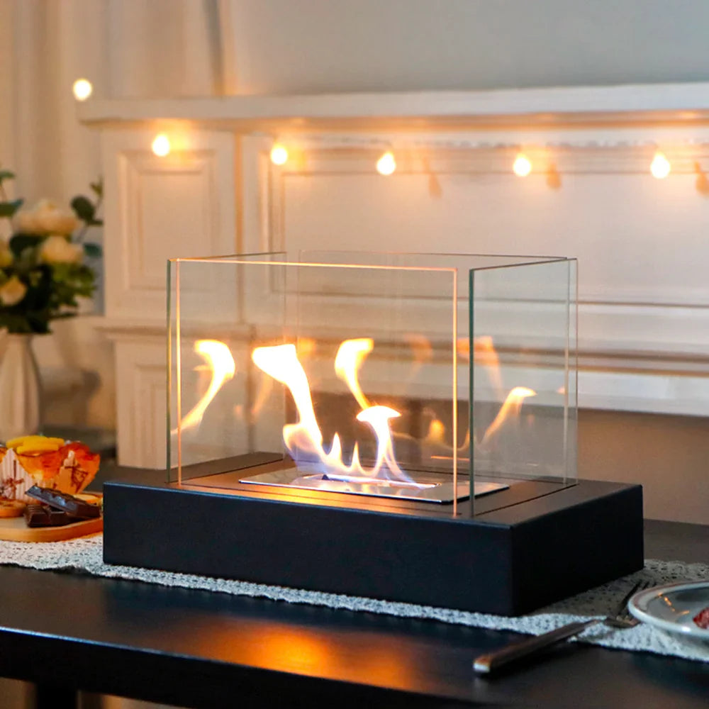 360° Glass Rectangular Ethanol Fire Bowl With Four-Sided Glass-0