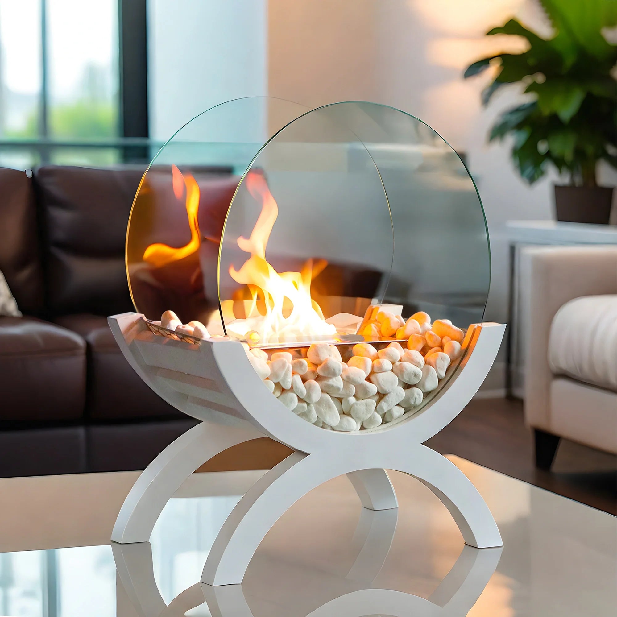 Round Tabletop Firepit – 43cm Bio-Ethanol Fireplace-1